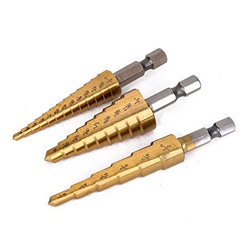 3PCS/Set High Speed Steel Titanium Step Drill Bit Set with Pouch Impact Driver Compatible 28 (1/8-3/4&prime;&prime;)