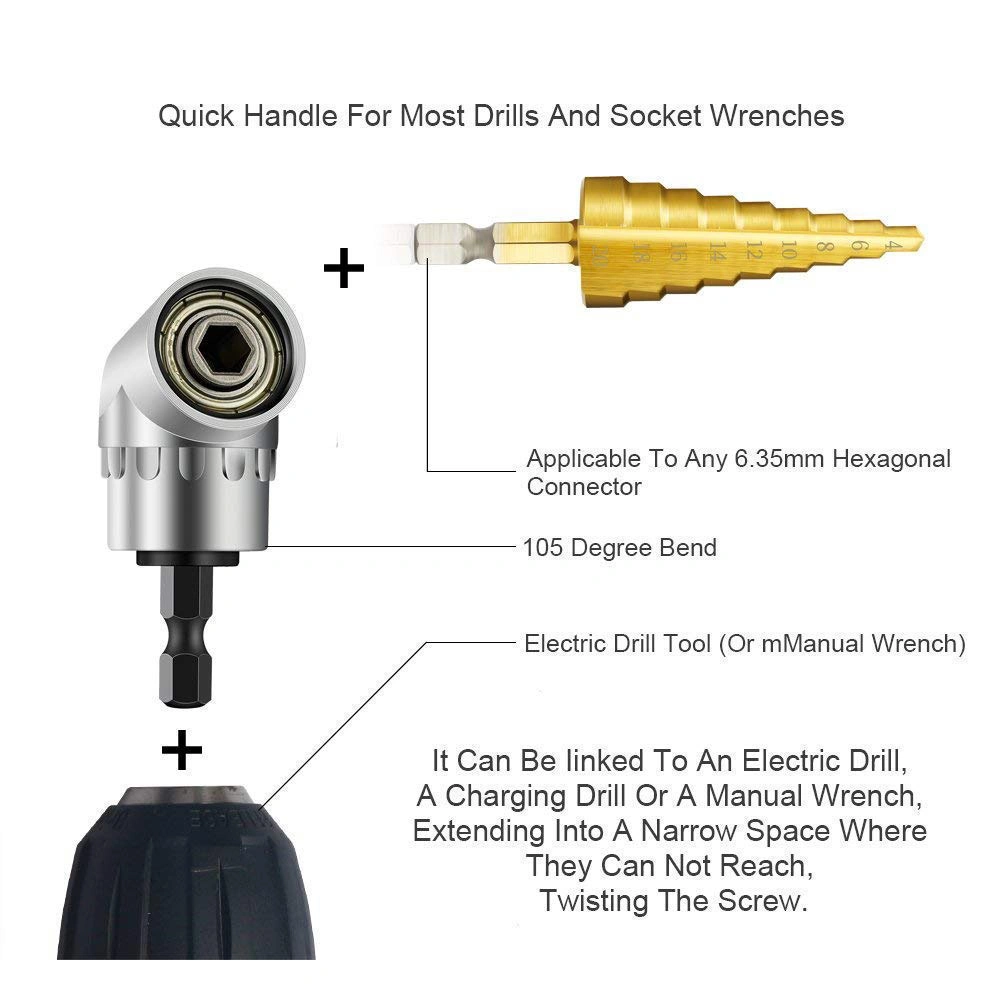 105 Angle Screwdriver Set Socket Holder Adapter Adjustable Hand Tools Angle Screw Driver Tool 1/4&prime;&prime; Hex Bit Socket