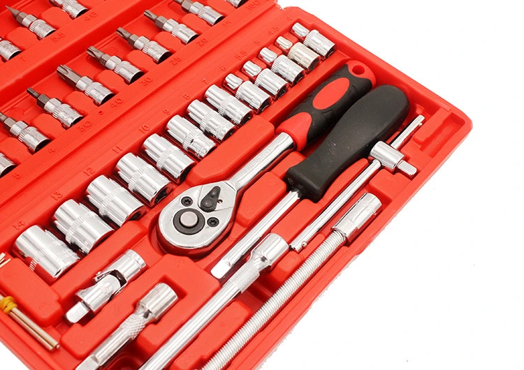 46 Pieces 1/4 Inch Drive Socket Ratchet Wrench Set with Bit Socket Set Metric and Extension Bar for Auto Repairing