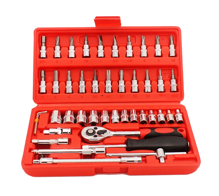 46 Pieces 1/4 Inch Drive Socket Ratchet Wrench Set with Bit Socket Set Metric and Extension Bar for Auto Repairing