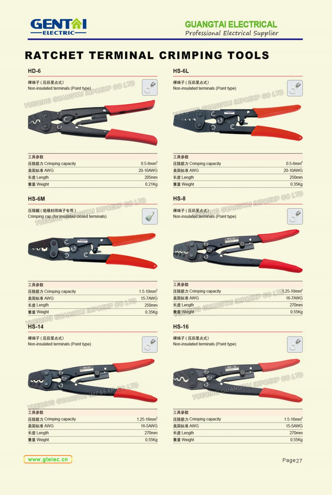 Ratchet Terminal Crimping Tools for Crimp Terminal and Connector