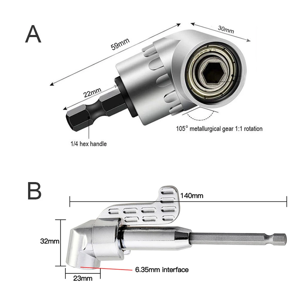 105 Angle Screwdriver Set Socket Holder Adapter Adjustable Hand Tools Angle Screw Driver Tool 1/4&prime;&prime; Hex Bit Socket